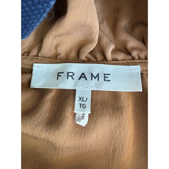 Frame 100% Silk Ruffle V Neck Blouse Size XL - Picture 7 of 8